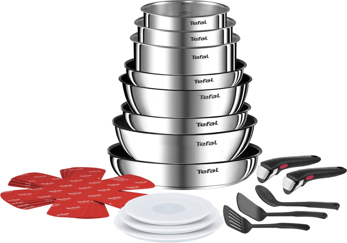 Tefal ingenio emotion on pan set - 20 pieces - suitable for all heat sources - stainless steel - induction pan set - stackable