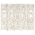 NNEVL Hand carved 5-Panel Room Divider White 200x165 cm Solid Mango Wood-0