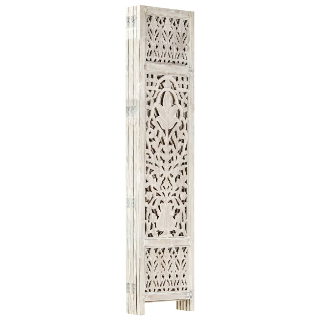 NNEVL Hand carved 5-Panel Room Divider White 200x165 cm Solid Mango Wood-1