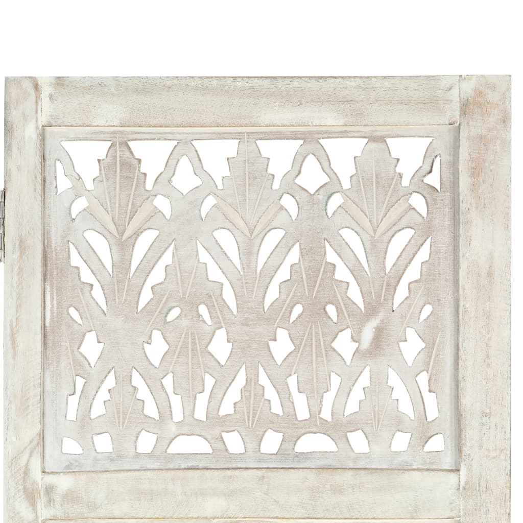 NNEVL Hand carved 5-Panel Room Divider White 200x165 cm Solid Mango Wood-2