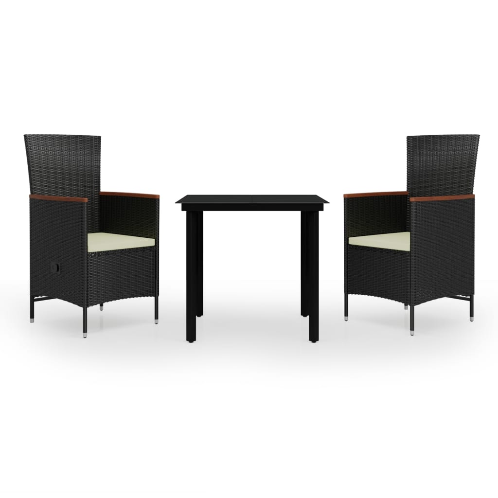 NNEVL 3 Piece Garden Dining Set with Cushions Black-1