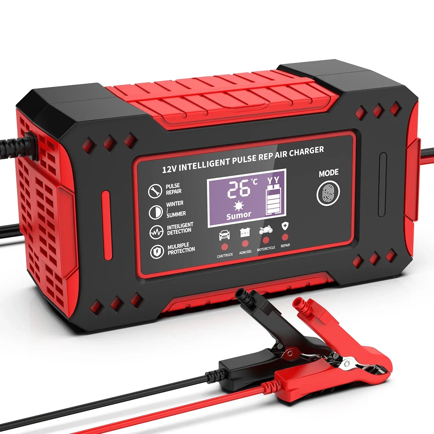6A 12V Smart Car Battery Charger Lead-Acid Battery Red-0