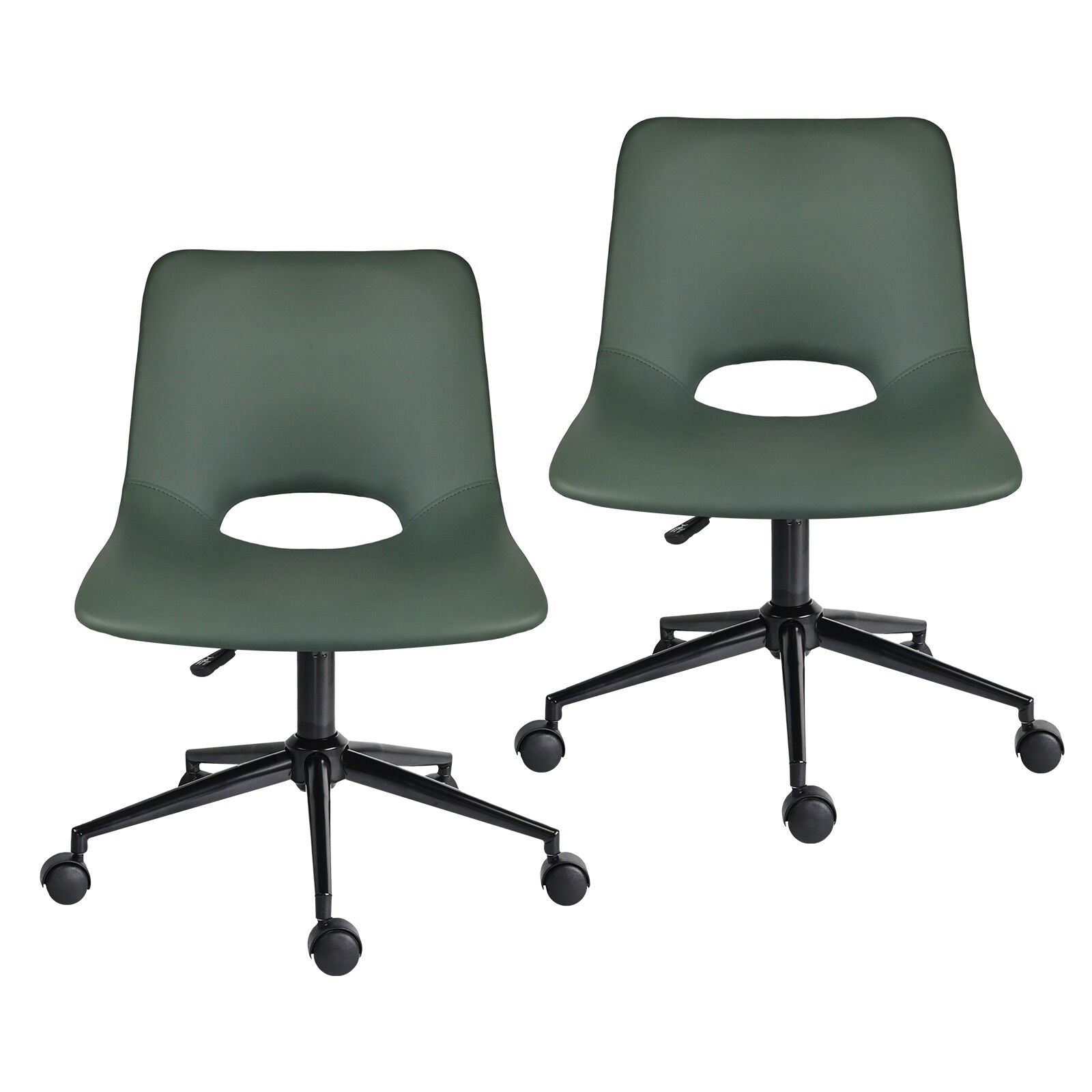 2 Set Office Desk Chair - PU Leather Home Swivel Chair Cut-Out Seat HALO GREEN-0