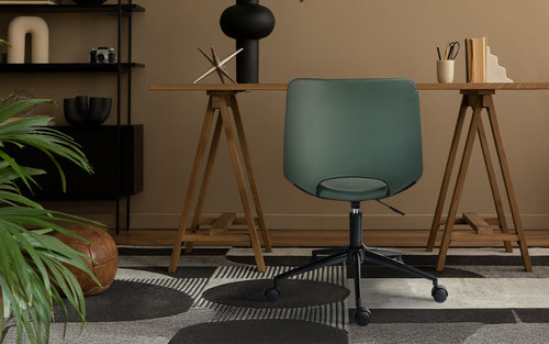 2 Set Office Desk Chair - PU Leather Home Swivel Chair Cut-Out Seat HALO GREEN-1