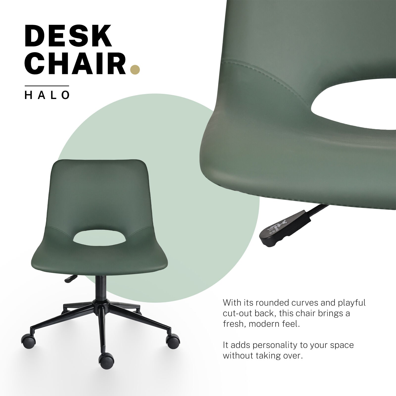 2 Set Office Desk Chair - PU Leather Home Swivel Chair Cut-Out Seat HALO GREEN-2