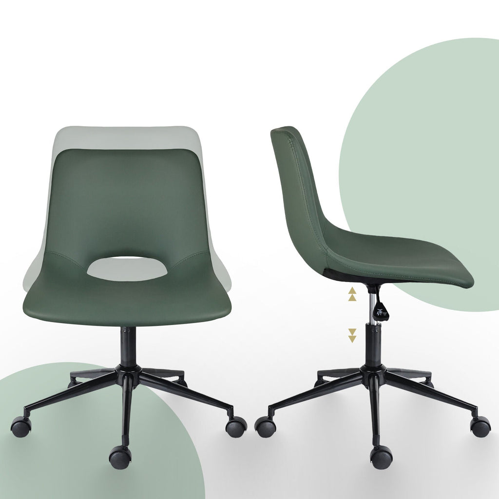 2 Set Office Desk Chair - PU Leather Home Swivel Chair Cut-Out Seat HALO GREEN-4