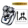 NNEDSZ TS-099 Gray Rechargeable Electric Rotary Shaver for Men with LED Display, USB Charging Cable, and Cleaning Brush - Compact & Portable Design-0