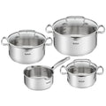 Tefal duetto+ 4-piece stainless steel cooking set, saucepan 16cm and saucepans with 16, 20 and 24cm suitable for all heat sources.
